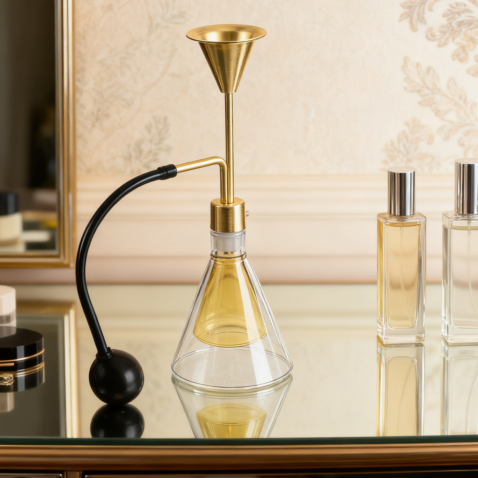 Home Fragrance Diffuser Oil - ขวดแก้วสองชั้นสำหรับน้ำมันหอมระเหย ขวดน้ำหอมแบบปั๊มยาว กระจายกลิ่นหอมสำหรับบ้าน สำนักงาน สปา ขวดโชว์น้ำหอม