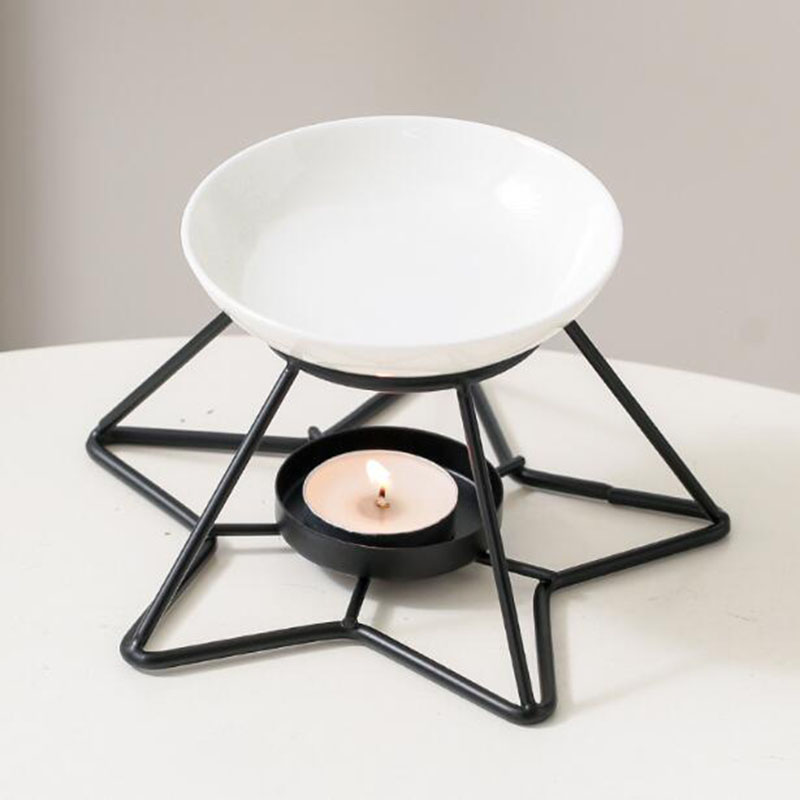 Home Fragrance Oils For Oil Burners - เตาเผาน้ำมันหอมระเหยแบบเซรามิกพร้อมที่วางเทียนรูปดาวโลหะ สำหรับตกแต่งห้องนอนและบ้าน