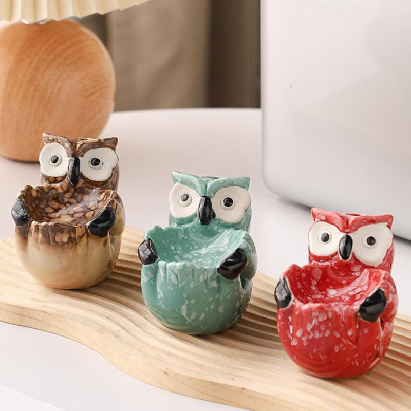 Home Fragrance Oils For Oil Burners - เตาเผาน้ำมันหอมระเหยรูปนกฮูกเซรามิกแบบกลวง สำหรับใช้ในบ้าน พร้อมที่วางเทียน ตกแต่งบ้าน